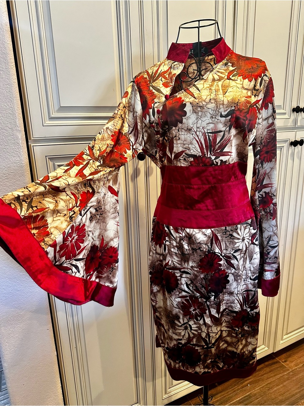 Floral Satin Kimono Dress